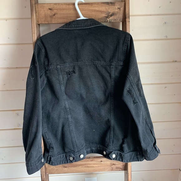 Black distressed denim jacket - Picture 2 of 2